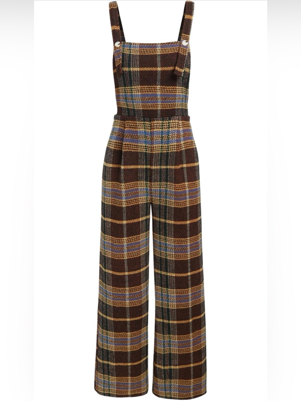 CIDER Plaid Tweed Wide Leg Overalls Jumpsuit Brown XS NWT
